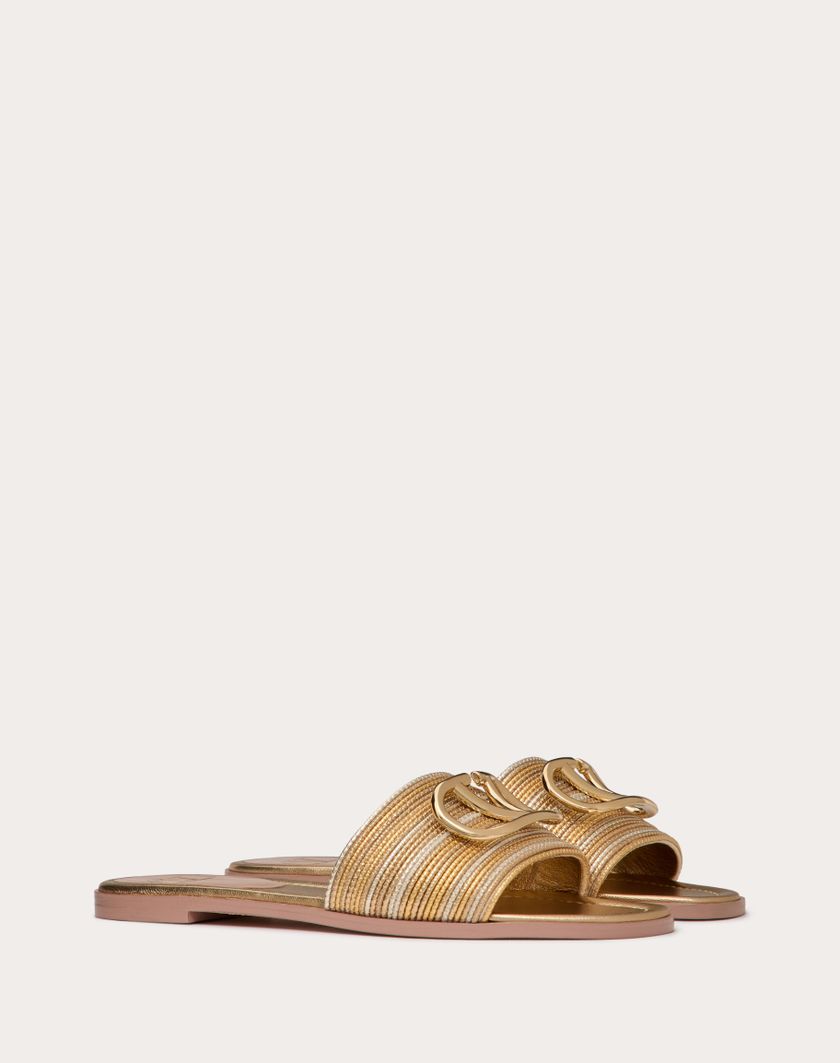 Valentino Handbags Sandalo Slide Vlogo Signature Metallizzato Con Ricamo Cornely per Donna in Oro | Valentino IT Cyber Monday