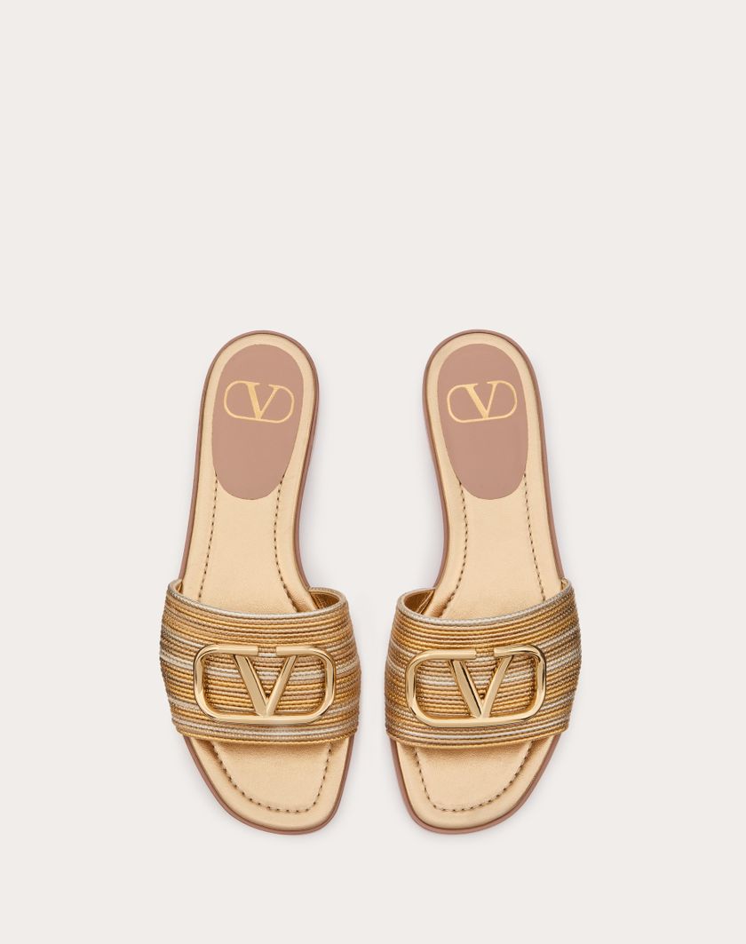 Valentino Handbags Sandalo Slide Vlogo Signature Metallizzato Con Ricamo Cornely per Donna in Oro | Valentino IT Cyber Monday