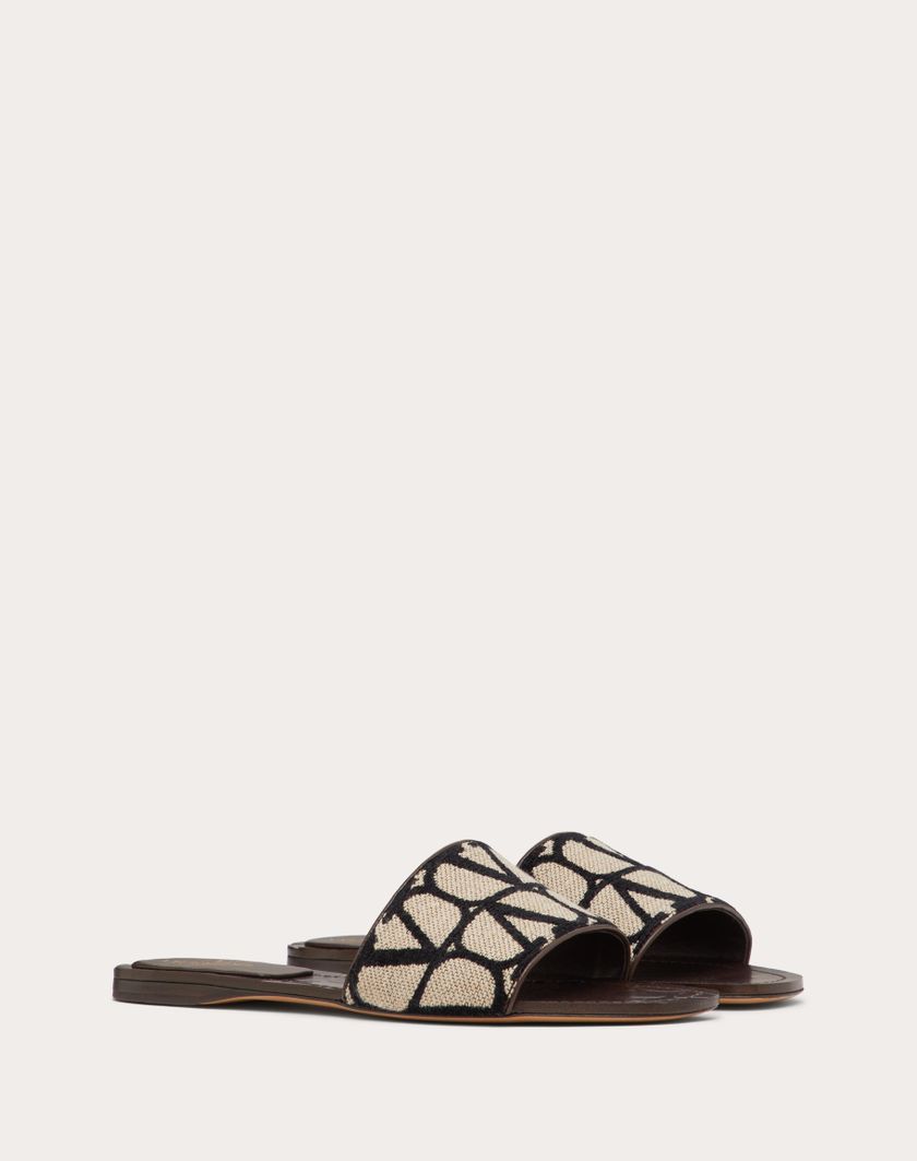 Valentino Handbags Sandalo Slide In Toile Iconographe per Donna in Beige/nero | Valentino IT Offerta natalizia