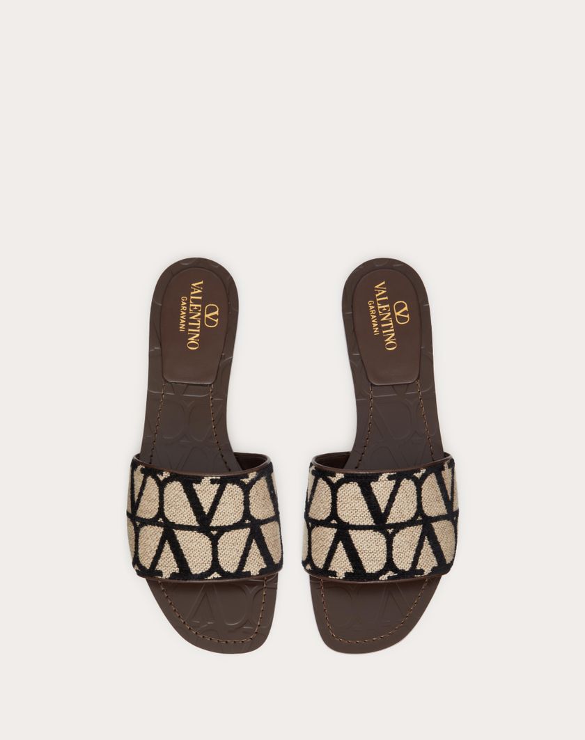 Valentino Handbags Sandalo Slide In Toile Iconographe per Donna in Beige/nero | Valentino IT Offerta natalizia