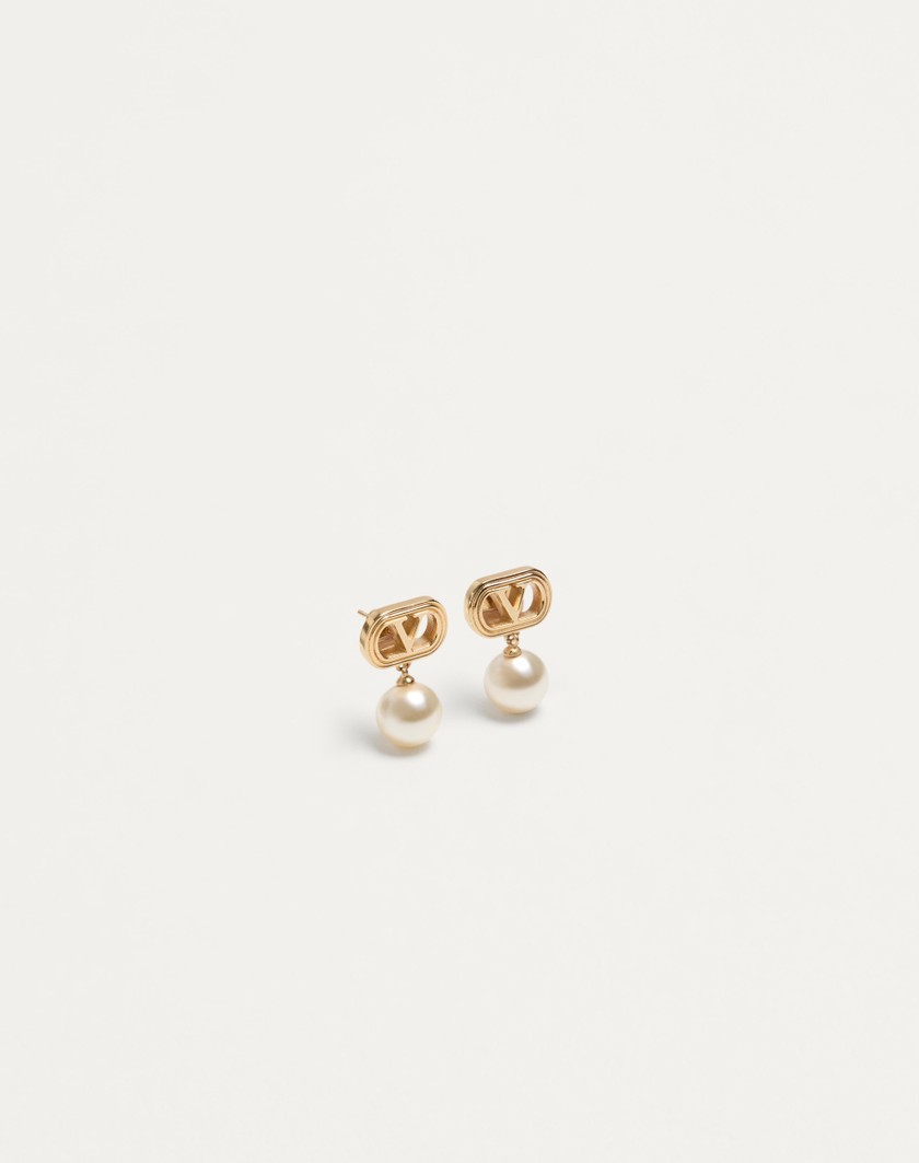 Valentino Handbags Orecchini Ovalette In Metallo E Perle Swarovski® per Donna in Oro/crema | Valentino IT Offerte stagionali
