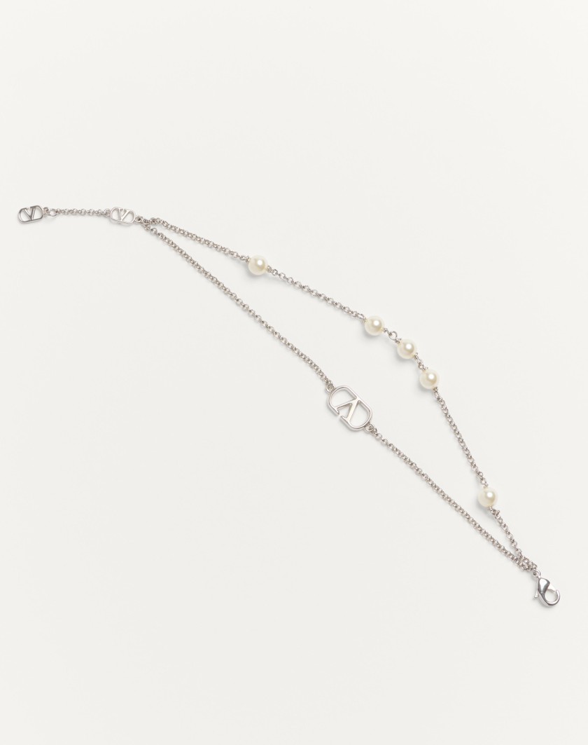 Valentino Handbags Bracciale Vlogo Signature In Metallo E Perle Swarovski® per Donna in Palladio/crystal | Valentino IT Liquidazione
