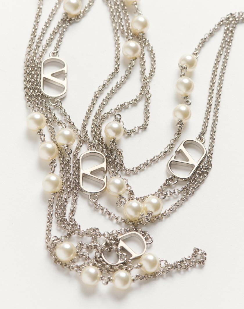 Valentino Handbags Collana Vlogo Signature In Metallo E Perle Swarovski® per Donna in Palladio/crystal | Valentino IT Comprane uno, ottenene uno gratis