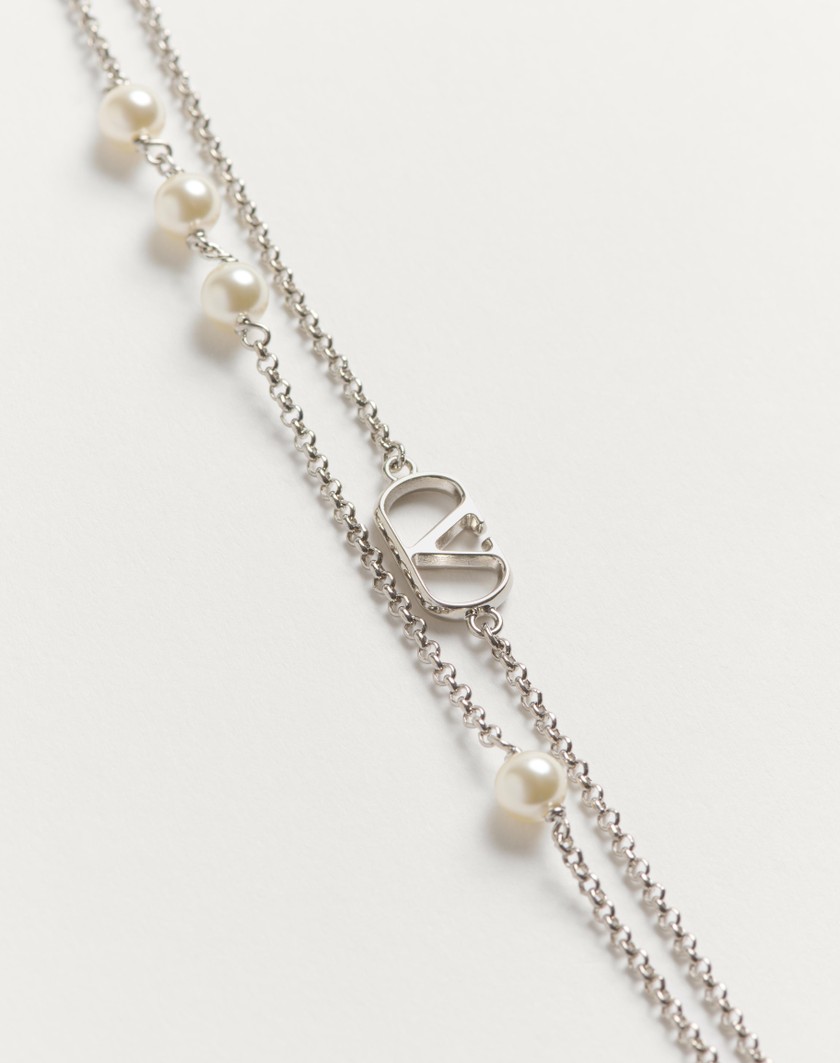 Valentino Handbags Collana Vlogo Signature In Metallo E Perle Swarovski® per Donna in Palladio/crystal | Valentino IT Comprane uno, ottenene uno gratis