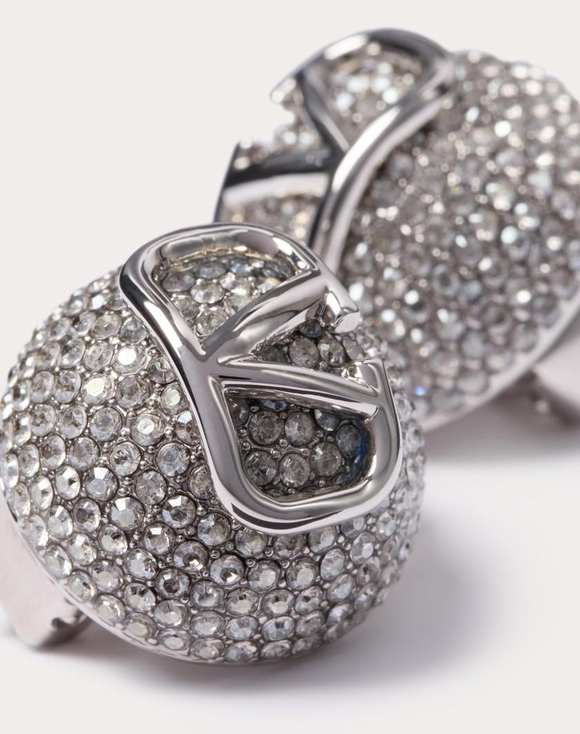 Valentino Handbags Orecchini Vlogo Signature In Metallo E Cristalli Swarovski® per Donna in Palladio/crystal | Valentino IT Offerta settimanale