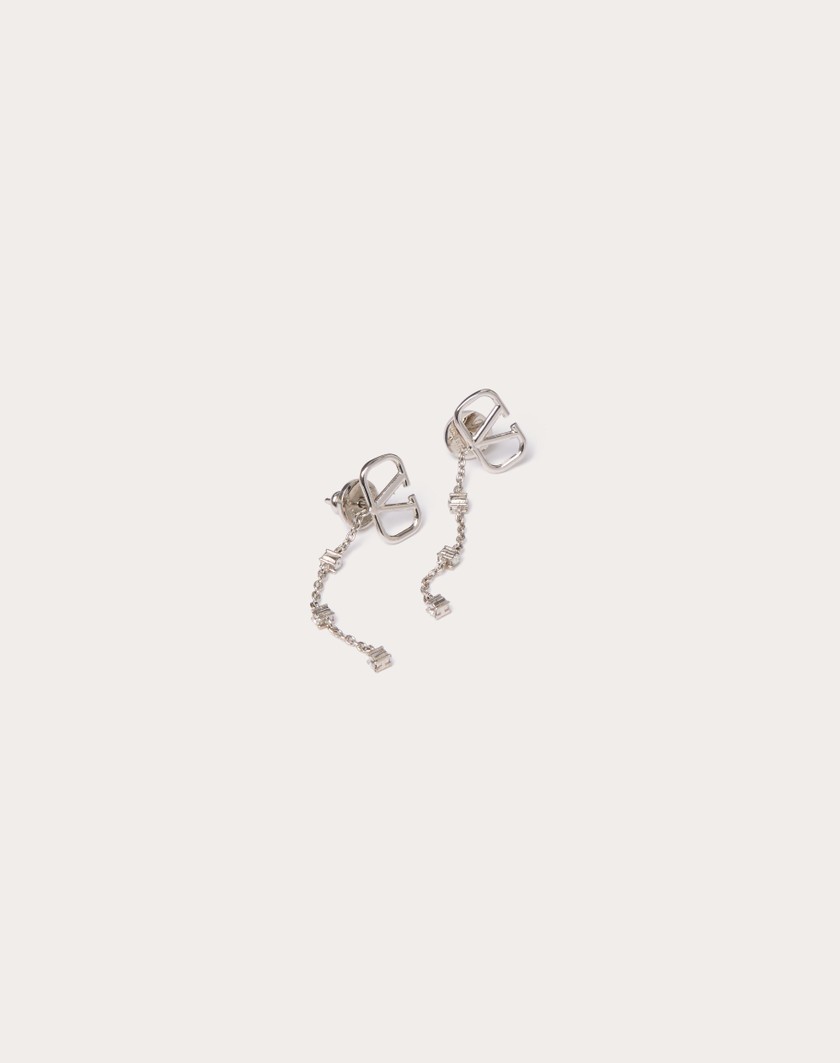 Valentino Handbags Orecchini Vlogo Signature In Metallo E Cristalli Swarovski® per Donna in Palladio/crystal | Valentino IT ACQUISTA ORA
