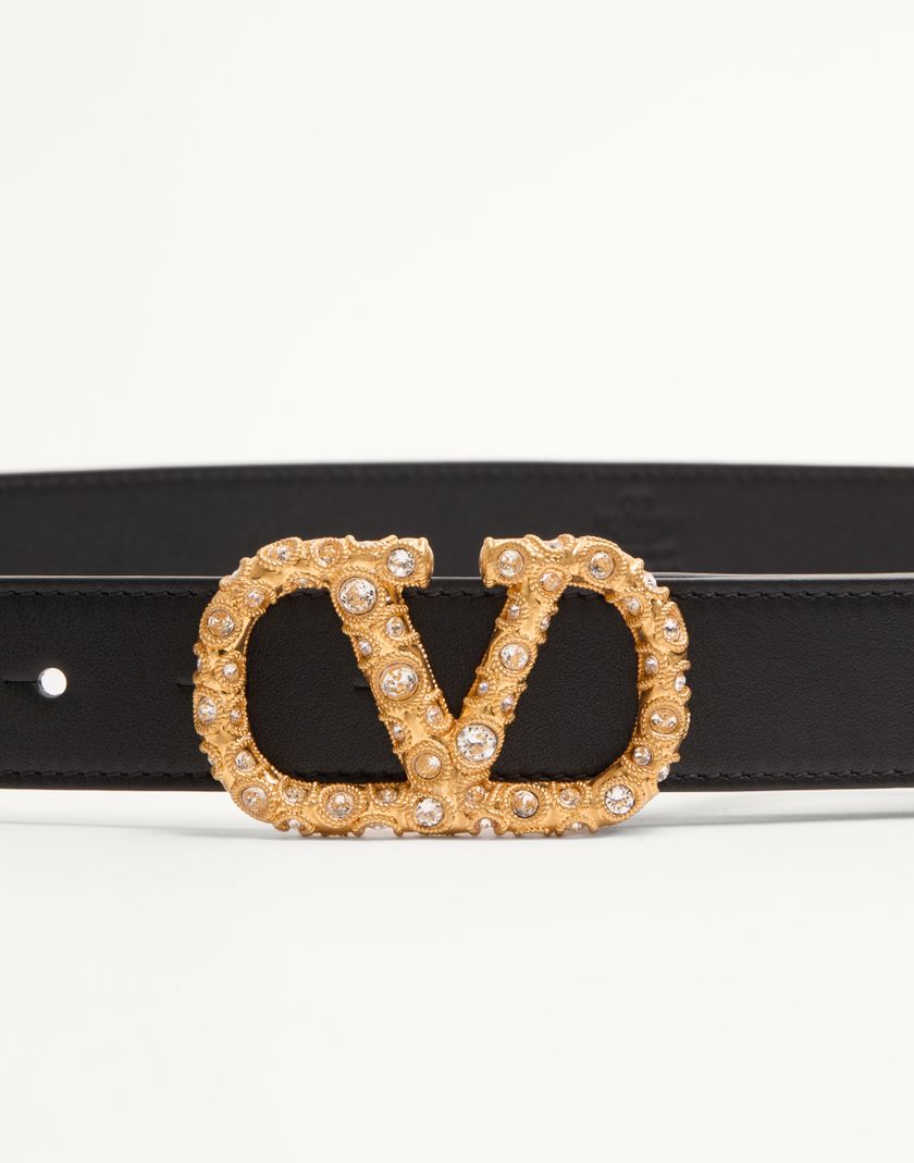 Valentino Handbags Cintura Vlogo Signature In Vitello Lucido Con Cristalli 30 Mm per Donna in Nero/crystal | Valentino IT Fino al 50% di sconto
