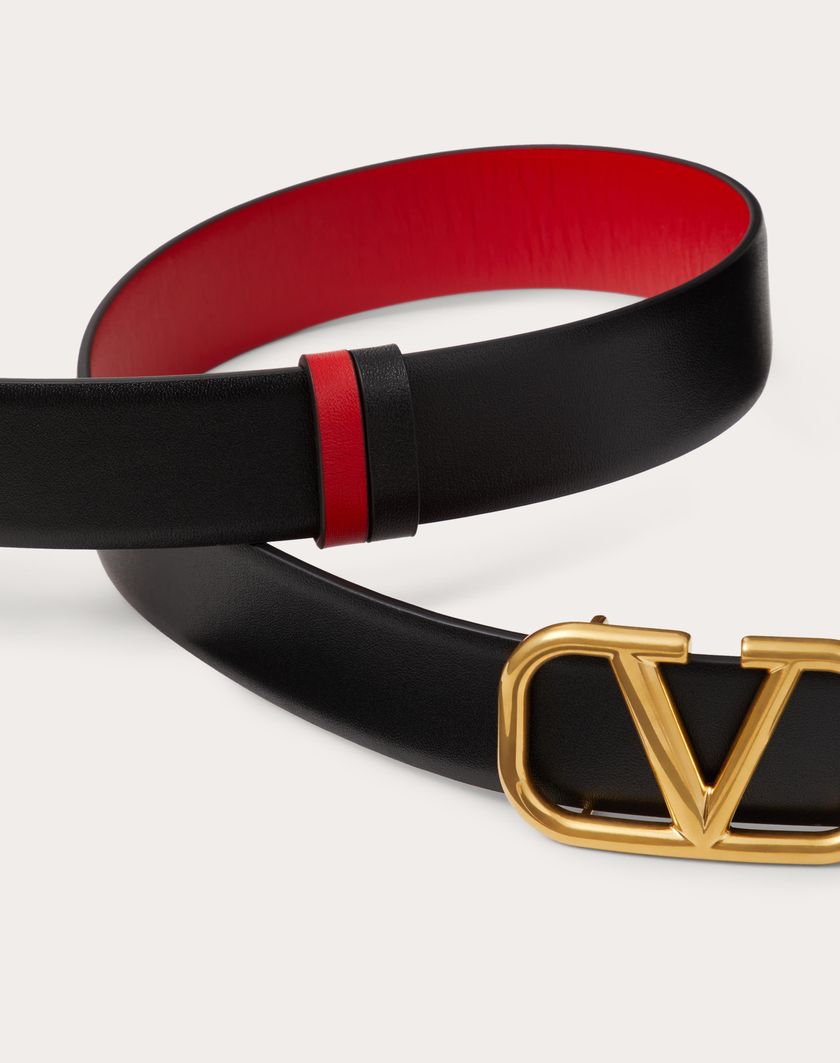 Valentino Handbags Cintura Reversibile Vlogo Signature In Vitello Lucido 30 Mm per Donna in Nero/rouge Pur | Valentino IT In Linea