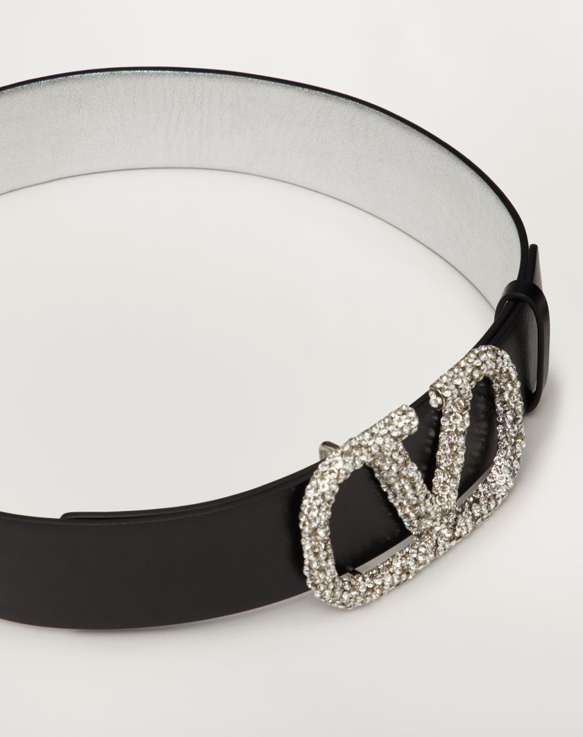 Valentino Handbags Cintura Reversibile Vlogo Signature In Vitello Metallizzato 40 Mm per Donna in Silver/nero/crystal | Valentino IT Spedizione Gratuita