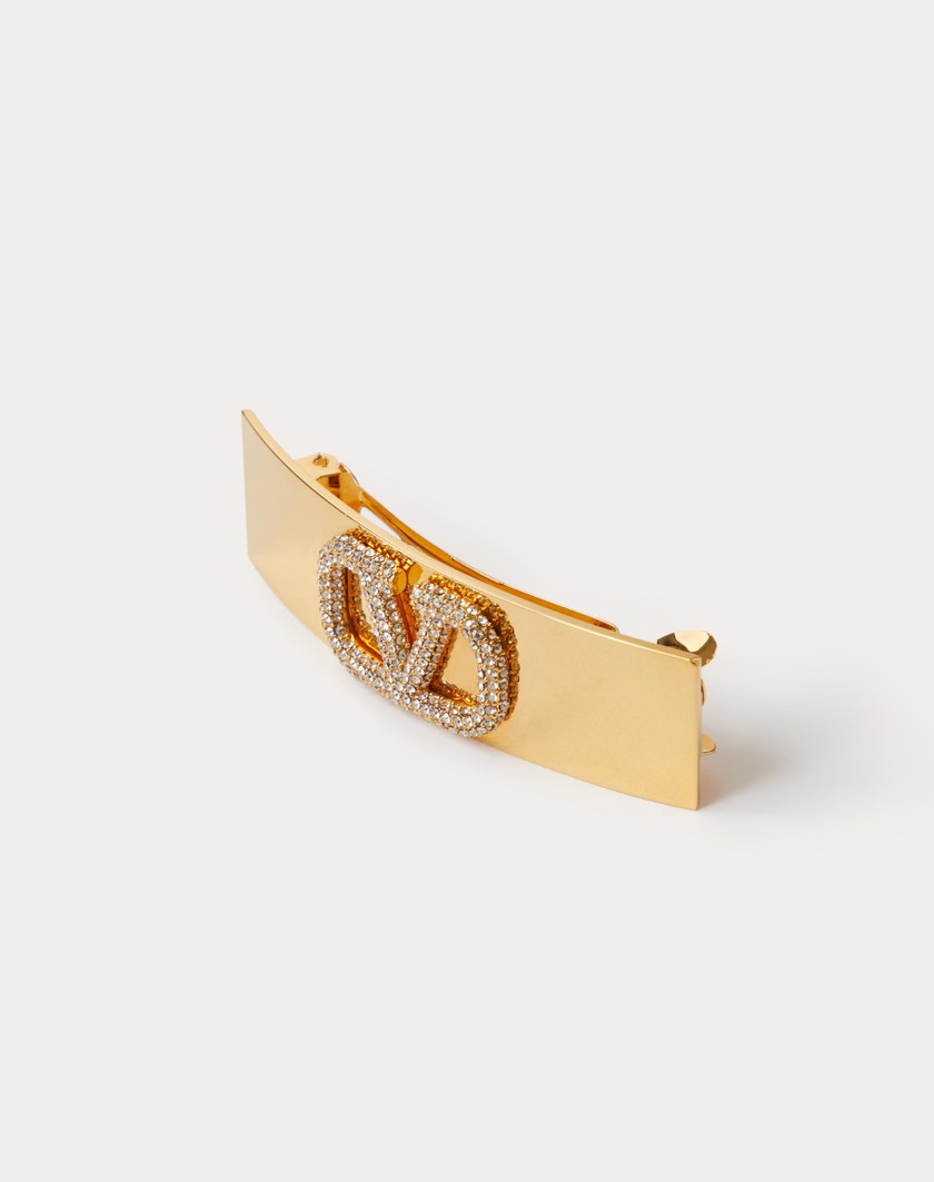 Valentino Handbags Fermaglio Per Capelli Vlogo Signature In Metallo E Cristalli Swarovski® per Donna in Oro | Valentino IT Online
