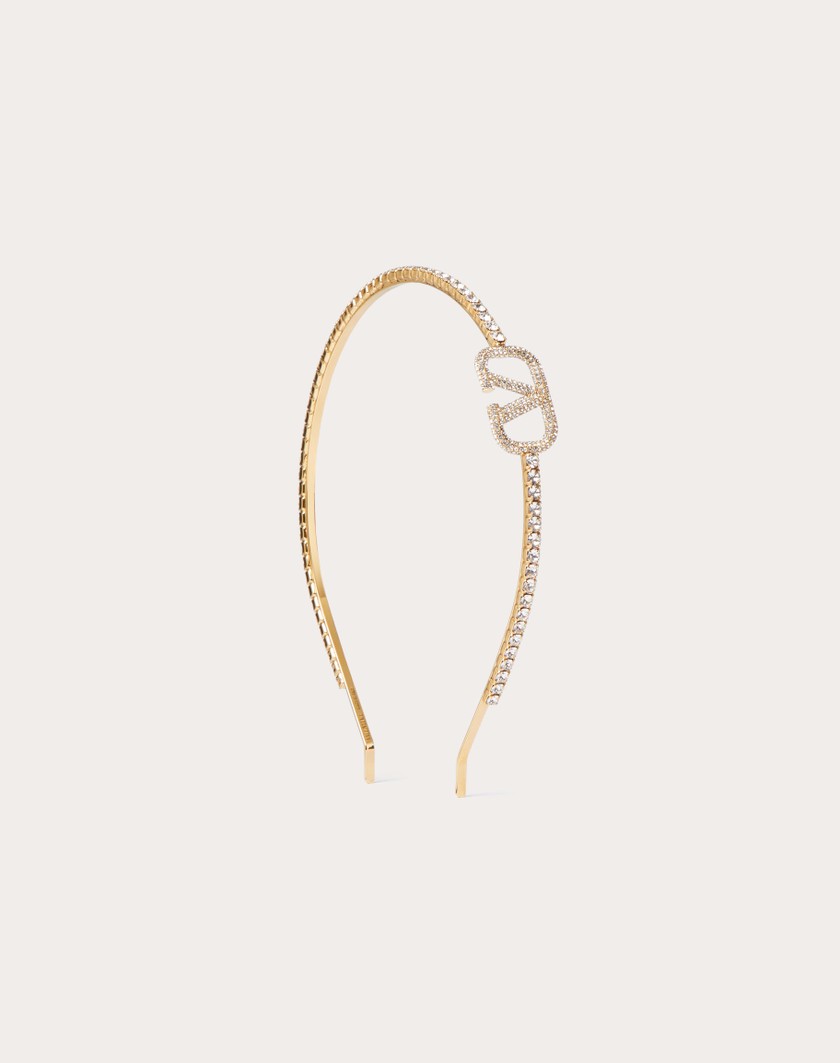 Valentino Handbags Cerchietto Vlogo Signature In Metallo E Cristalli Swarovski® per Donna in Oro | Valentino IT In Vendita
