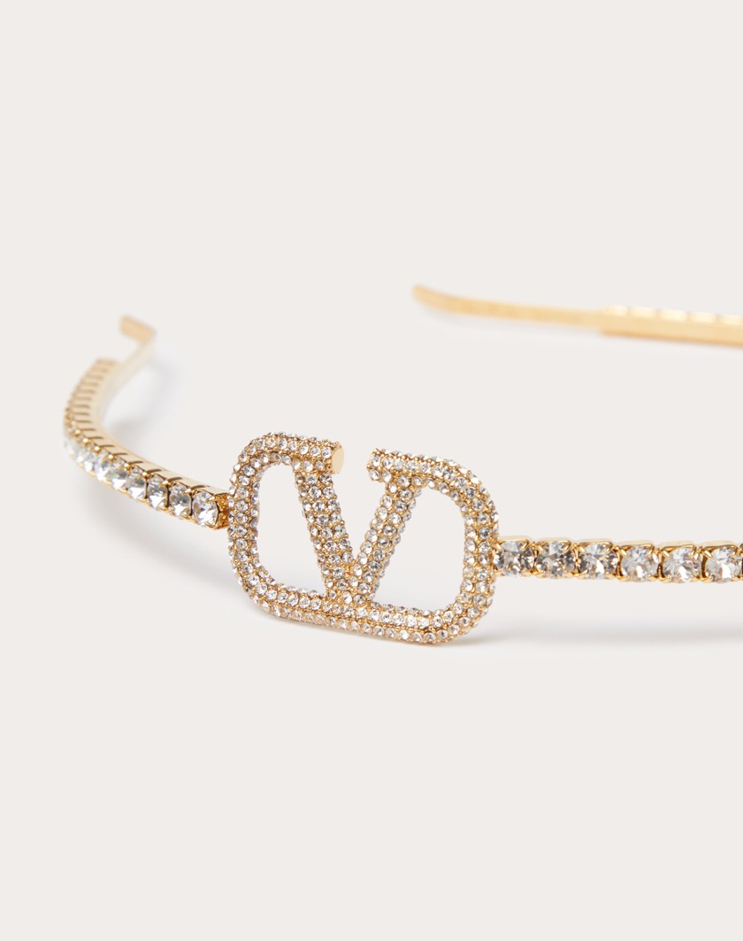 Valentino Handbags Cerchietto Vlogo Signature In Metallo E Cristalli Swarovski® per Donna in Oro | Valentino IT In Vendita