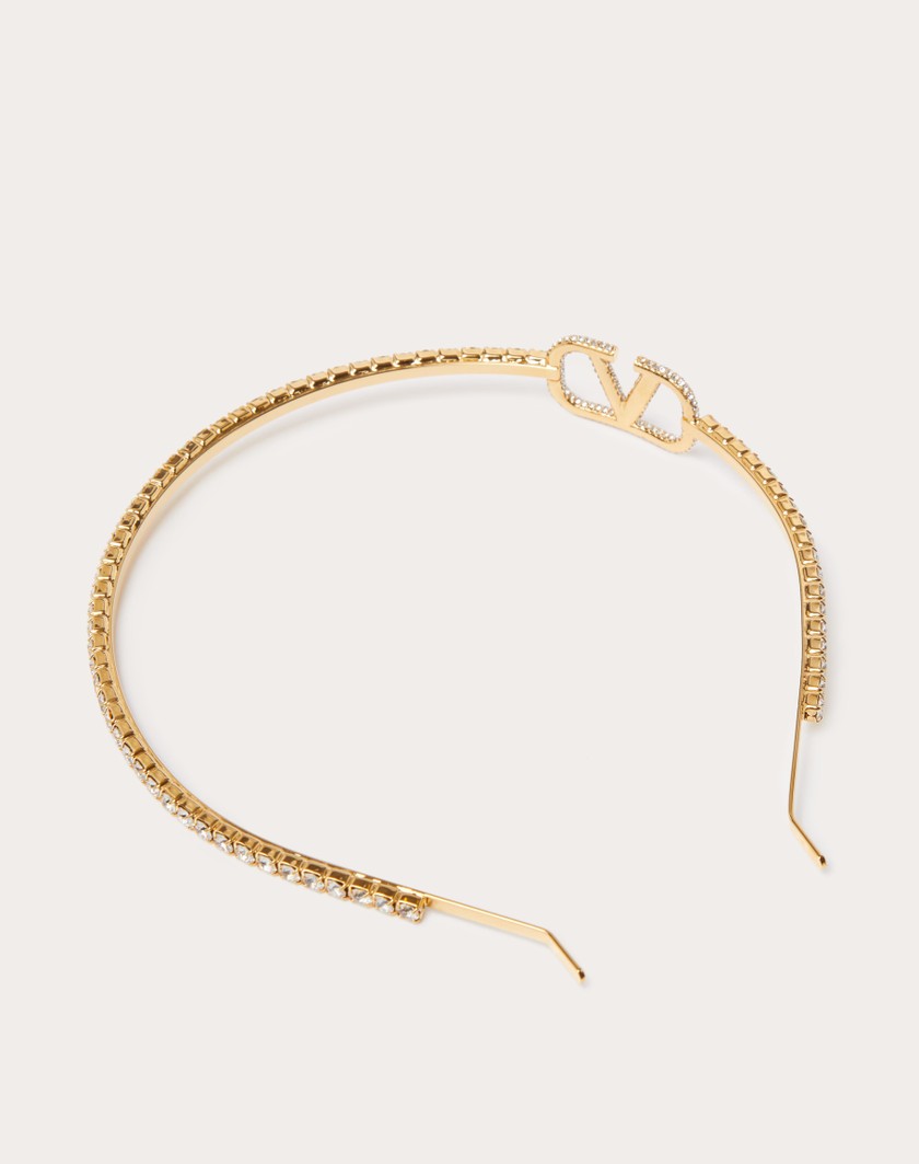 Valentino Handbags Cerchietto Vlogo Signature In Metallo E Cristalli Swarovski® per Donna in Oro | Valentino IT In Vendita