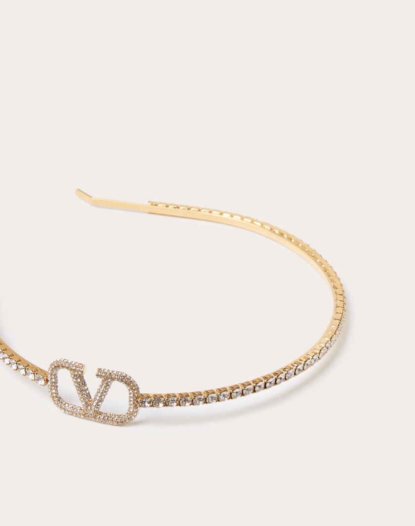 Valentino Handbags Cerchietto Vlogo Signature In Metallo E Cristalli Swarovski® per Donna in Oro | Valentino IT In Vendita