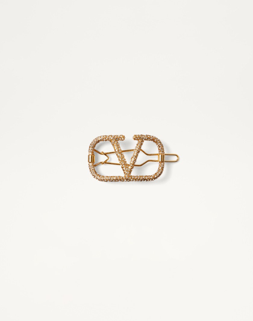 Valentino Handbags Fermaglio Per Capelli Vlogo Signature In Metallo E Cristalli Swarovski® per Donna in Oro | Valentino IT Saldi