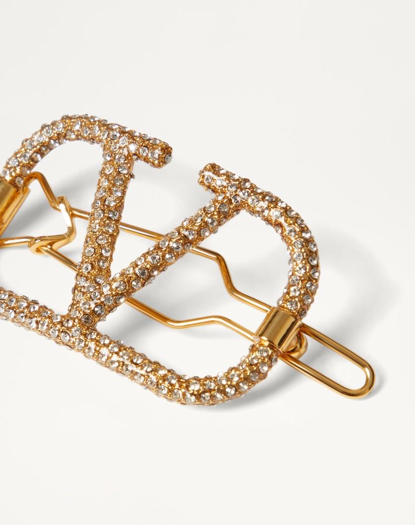 Valentino Handbags Fermaglio Per Capelli Vlogo Signature In Metallo E Cristalli Swarovski® per Donna in Oro | Valentino IT Saldi
