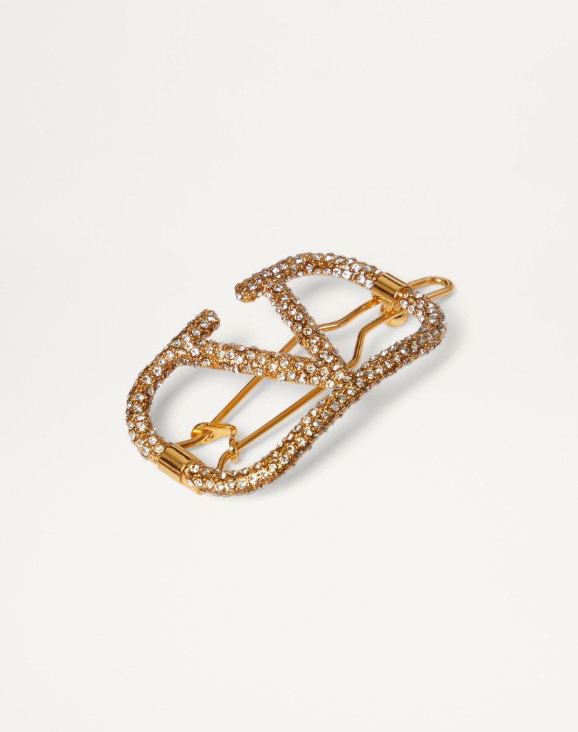 Valentino Handbags Fermaglio Per Capelli Vlogo Signature In Metallo E Cristalli Swarovski® per Donna in Oro | Valentino IT Saldi
