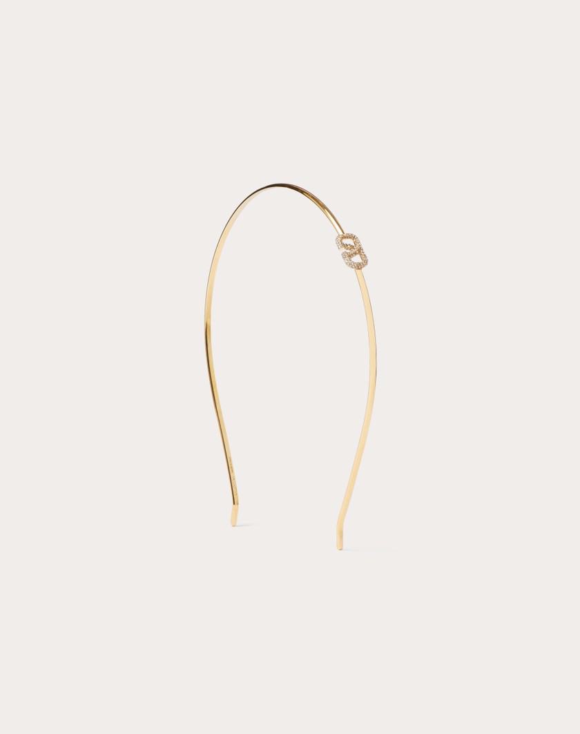Valentino Handbags Cerchietto Vlogo Signature In Metallo E Cristalli Swarovski® per Donna in Oro | Valentino IT Vendita Calda