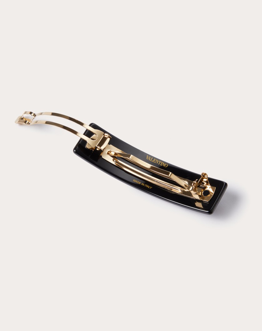 Valentino Handbags Fermaglio Per Capelli Vlogo Signature In Metallo Resina E Cristalli Swarovski® per Donna in Nero/oro/crystal | Valentino IT Vendita Economica