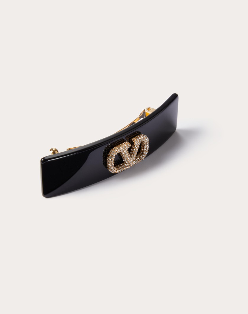 Valentino Handbags Fermaglio Per Capelli Vlogo Signature In Metallo Resina E Cristalli Swarovski® per Donna in Nero/oro/crystal | Valentino IT Vendita Economica