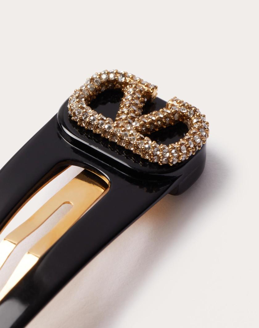 Valentino Handbags Fermagli Per Capelli Vlogo Signature In Metallo Resina E Cristalli Swarovski® per Donna in Nero/oro/crystal | Valentino IT Saldi Di Fabbrica