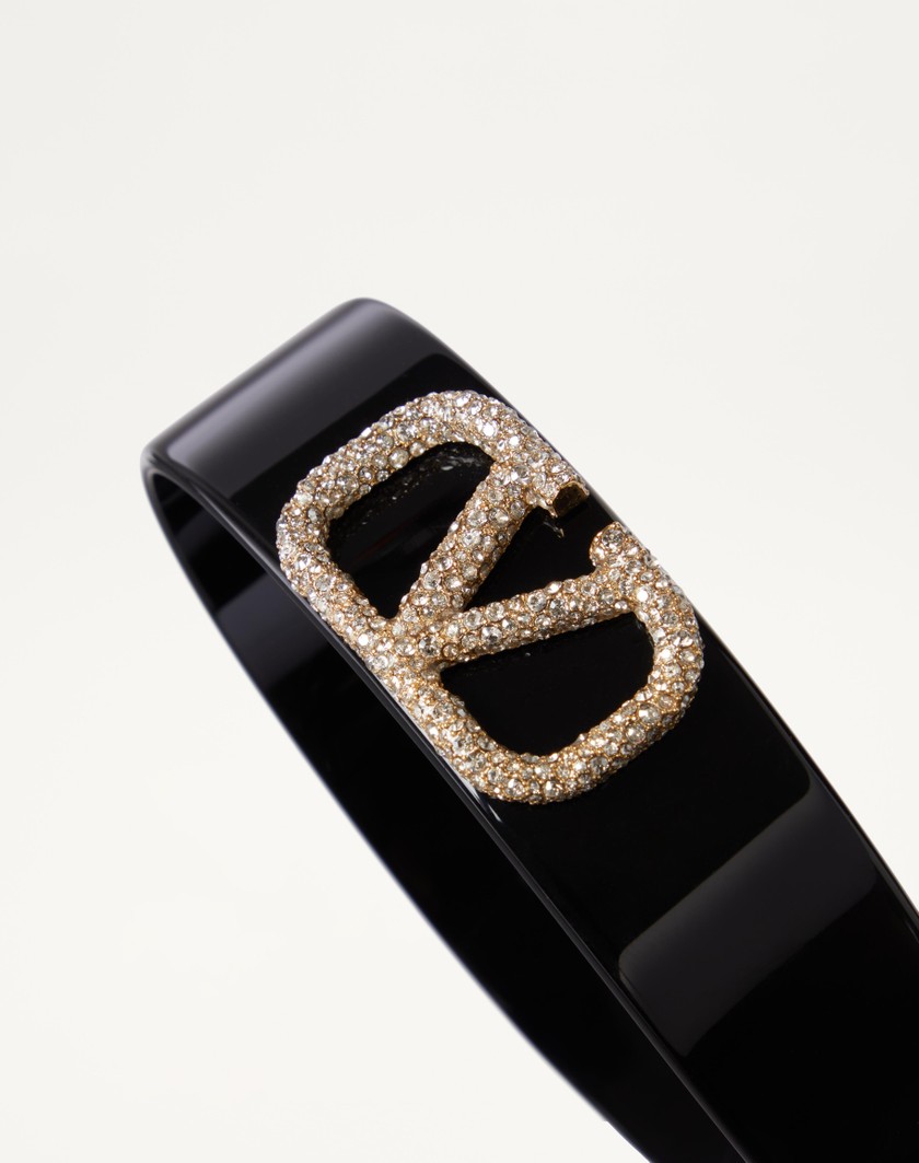 Valentino Handbags Cerchietto Vlogo Signature In Resina Metallo E Cristalli Swarovski® per Donna in Nero/oro/crystal | Valentino IT I Più Venduti