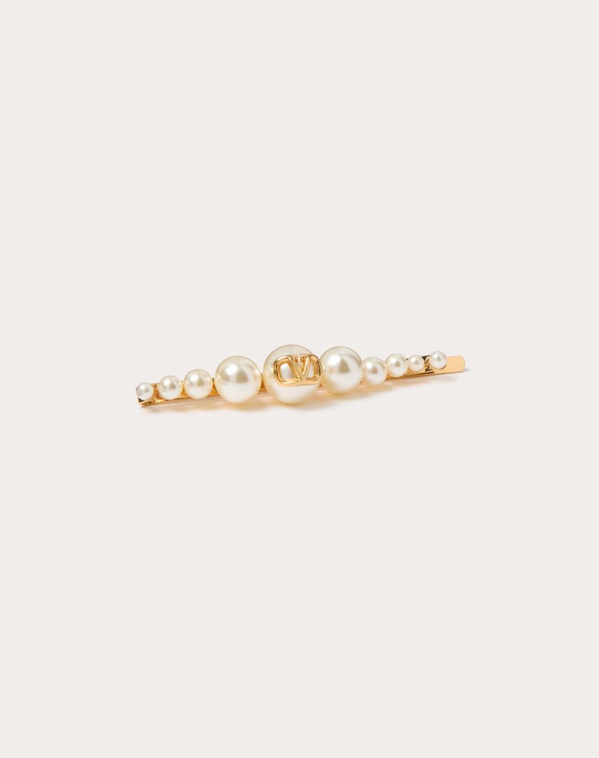 Valentino Handbags Fermaglio Per Capelli Vlogo Signature In Metallo E Perle per Donna in Oro | Valentino IT