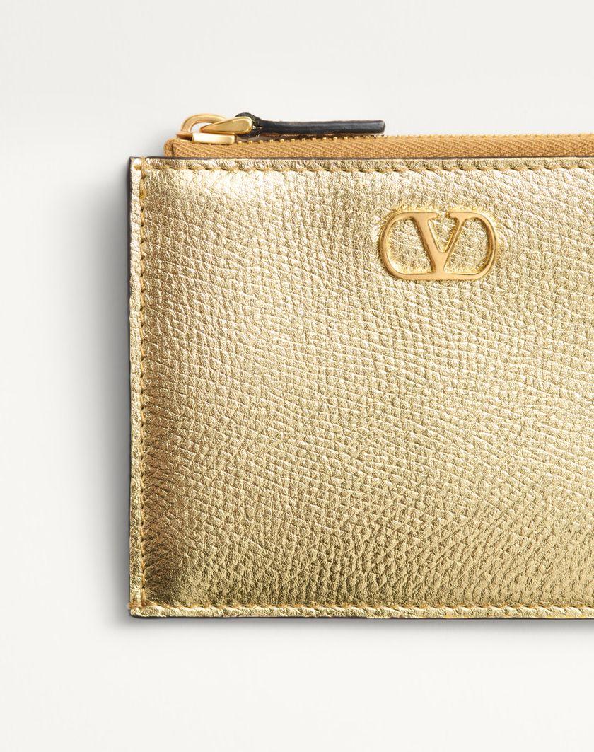Valentino Handbags Portacarte Vlogo Signature In Vitello Granato Laminato per Donna in Antique Brass | Valentino IT In Saldo