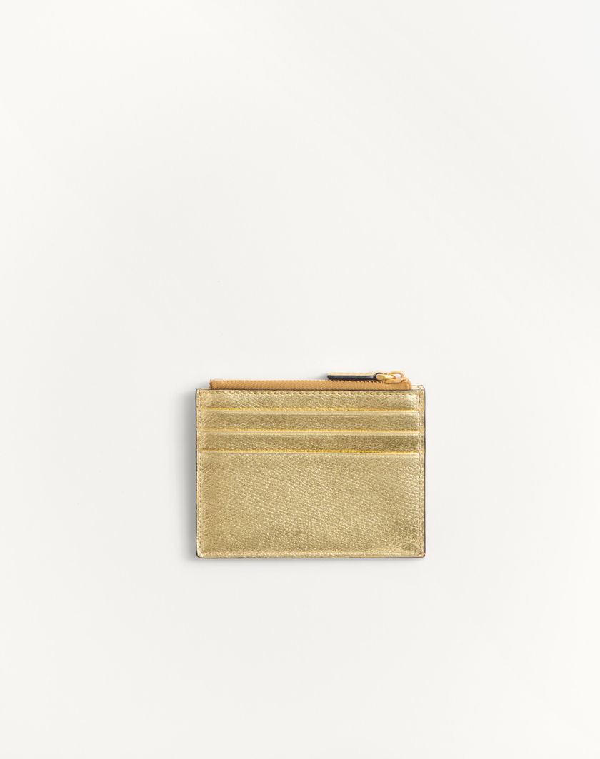 Valentino Handbags Portacarte Vlogo Signature In Vitello Granato Laminato per Donna in Antique Brass | Valentino IT In Saldo