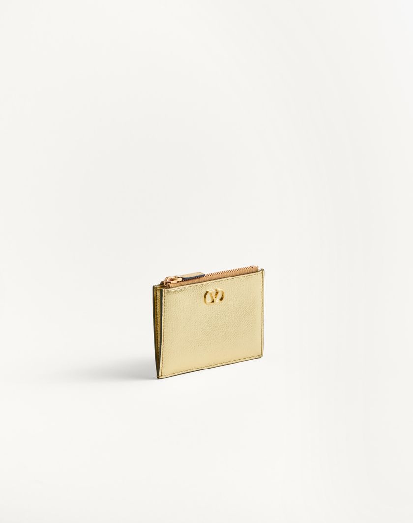 Valentino Handbags Portacarte Vlogo Signature In Vitello Granato Laminato per Donna in Antique Brass | Valentino IT In Saldo