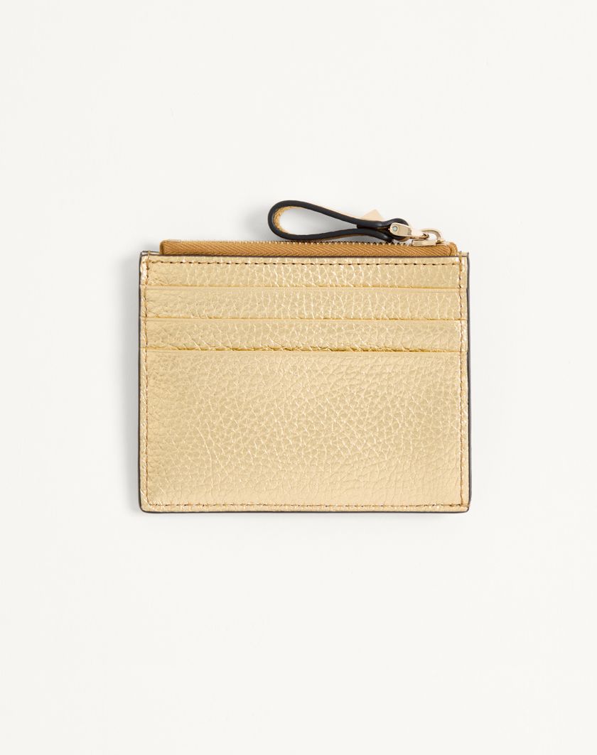 Valentino Handbags Portacarte Con Zip Rockstud In Vitello Granato Laminato per Donna in Antique Brass | Valentino IT Flash Sale