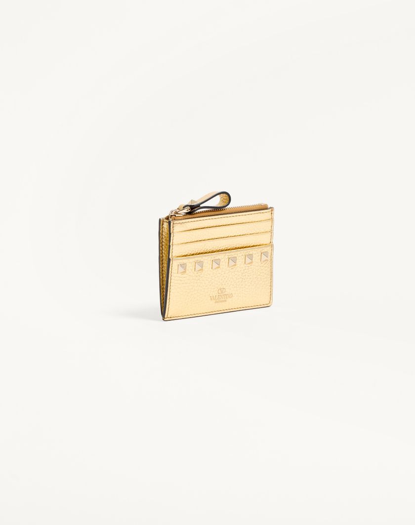 Valentino Handbags Portacarte Con Zip Rockstud In Vitello Granato Laminato per Donna in Antique Brass | Valentino IT Flash Sale