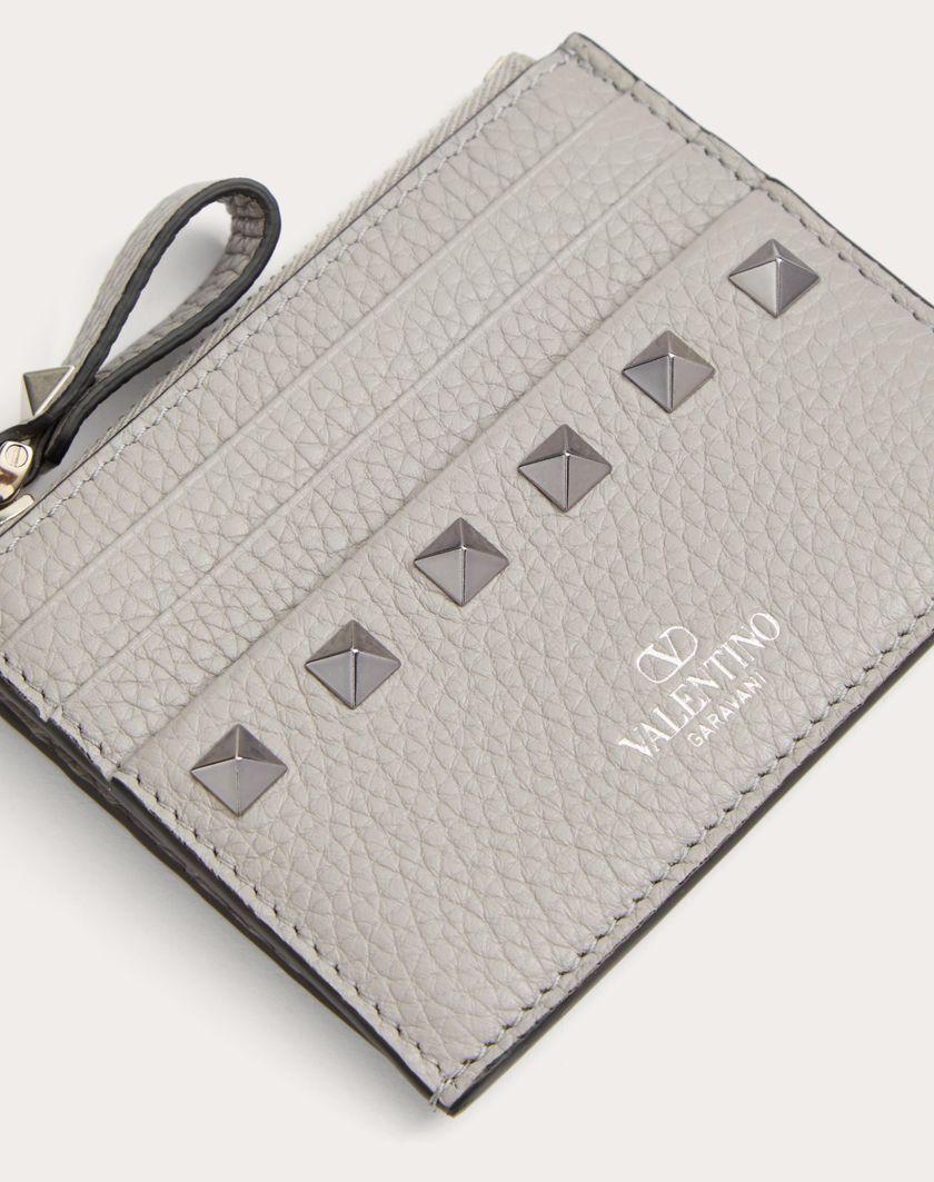 Valentino Handbags Portacarte Rockstud In Vitello Granato Con Zip per Donna in Grigio | Valentino IT Shopping online