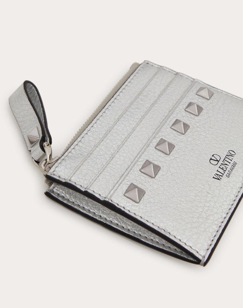 Valentino Handbags Portacarte Con Zip Rockstud In Vitello Granato Metallizzato per Donna in Argento | Valentino IT Offerta natalizia