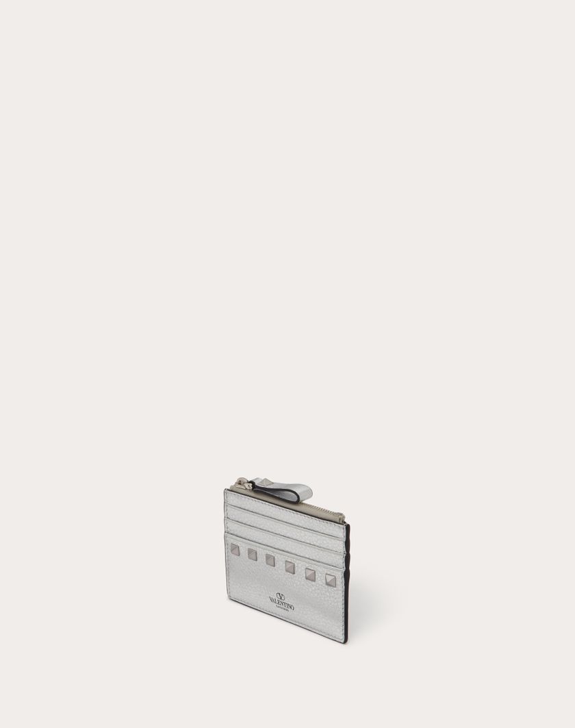 Valentino Handbags Portacarte Con Zip Rockstud In Vitello Granato Metallizzato per Donna in Argento | Valentino IT Offerta natalizia