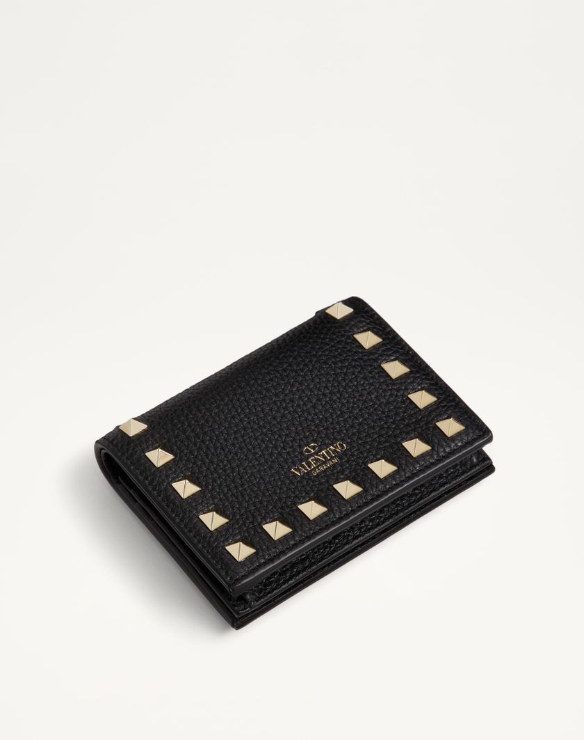 Valentino Handbags Portafoglio Piccolo Rockstud In Vitello Granato per Donna in Nero | Valentino IT Offerta Giorno del Papà
