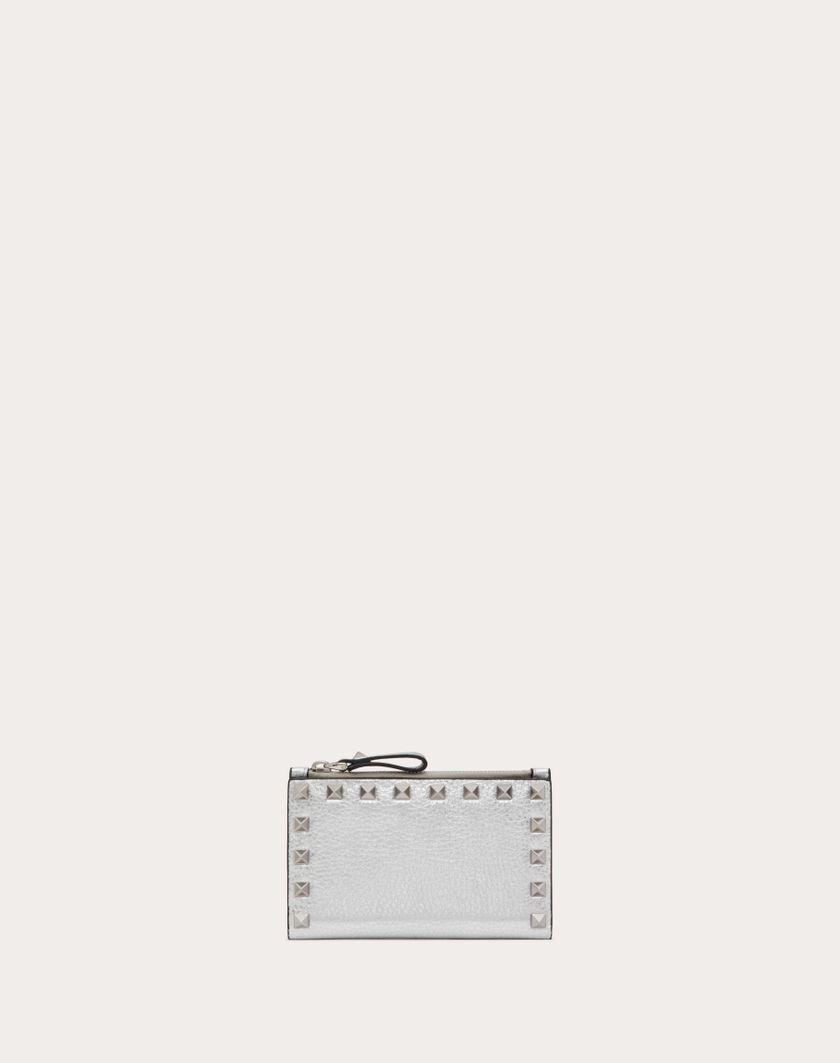 Valentino Handbags Portacarte Con Zip Rockstud In Vitello Granato Metallizzato per Donna in Argento | Valentino IT Offerta migliore