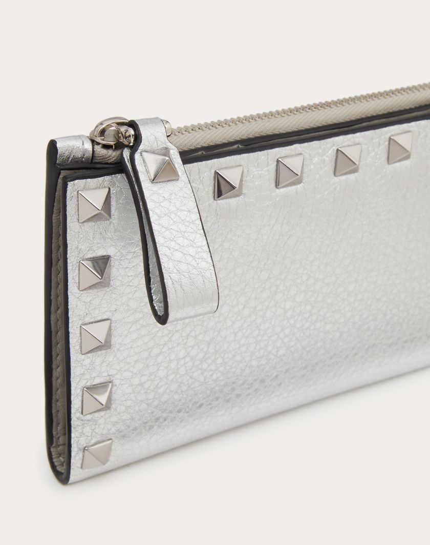 Valentino Handbags Portacarte Con Zip Rockstud In Vitello Granato Metallizzato per Donna in Argento | Valentino IT Offerta migliore