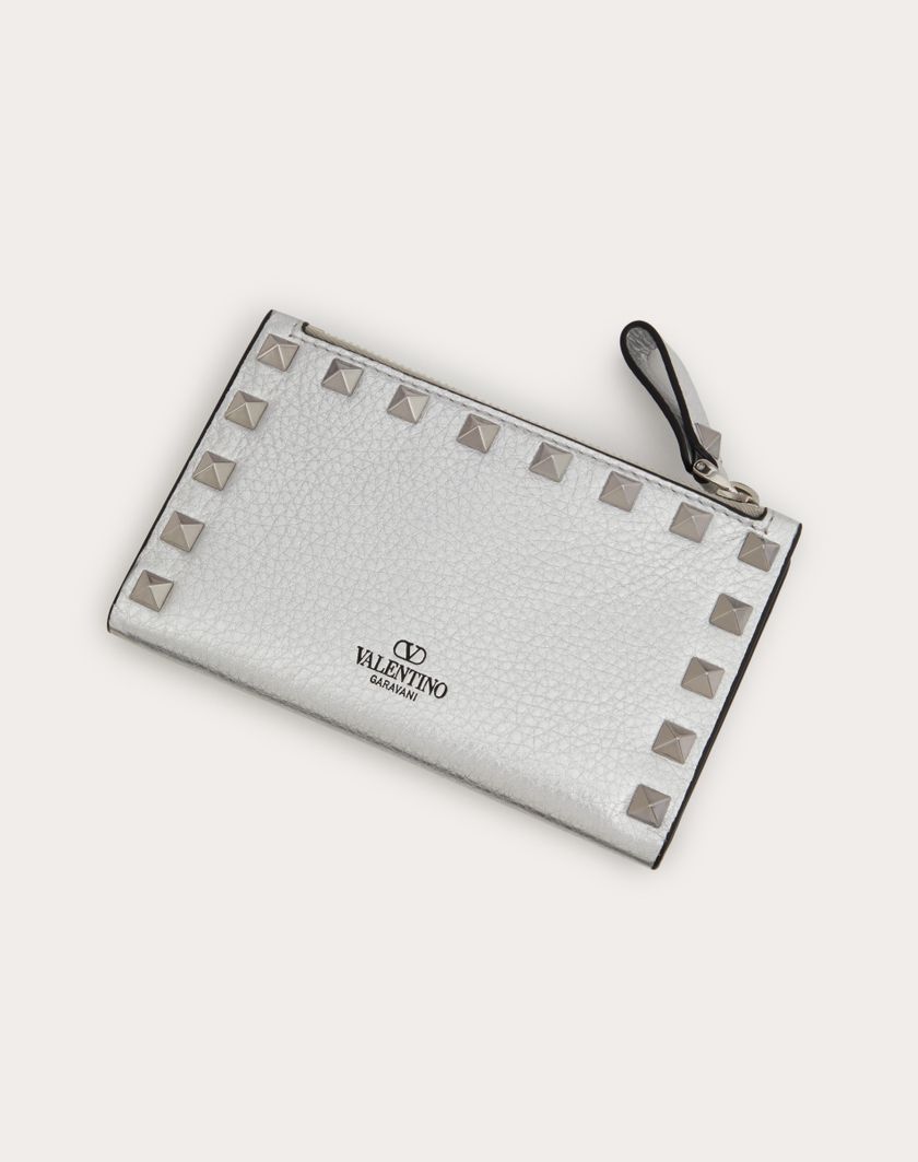 Valentino Handbags Portacarte Con Zip Rockstud In Vitello Granato Metallizzato per Donna in Argento | Valentino IT Offerta migliore