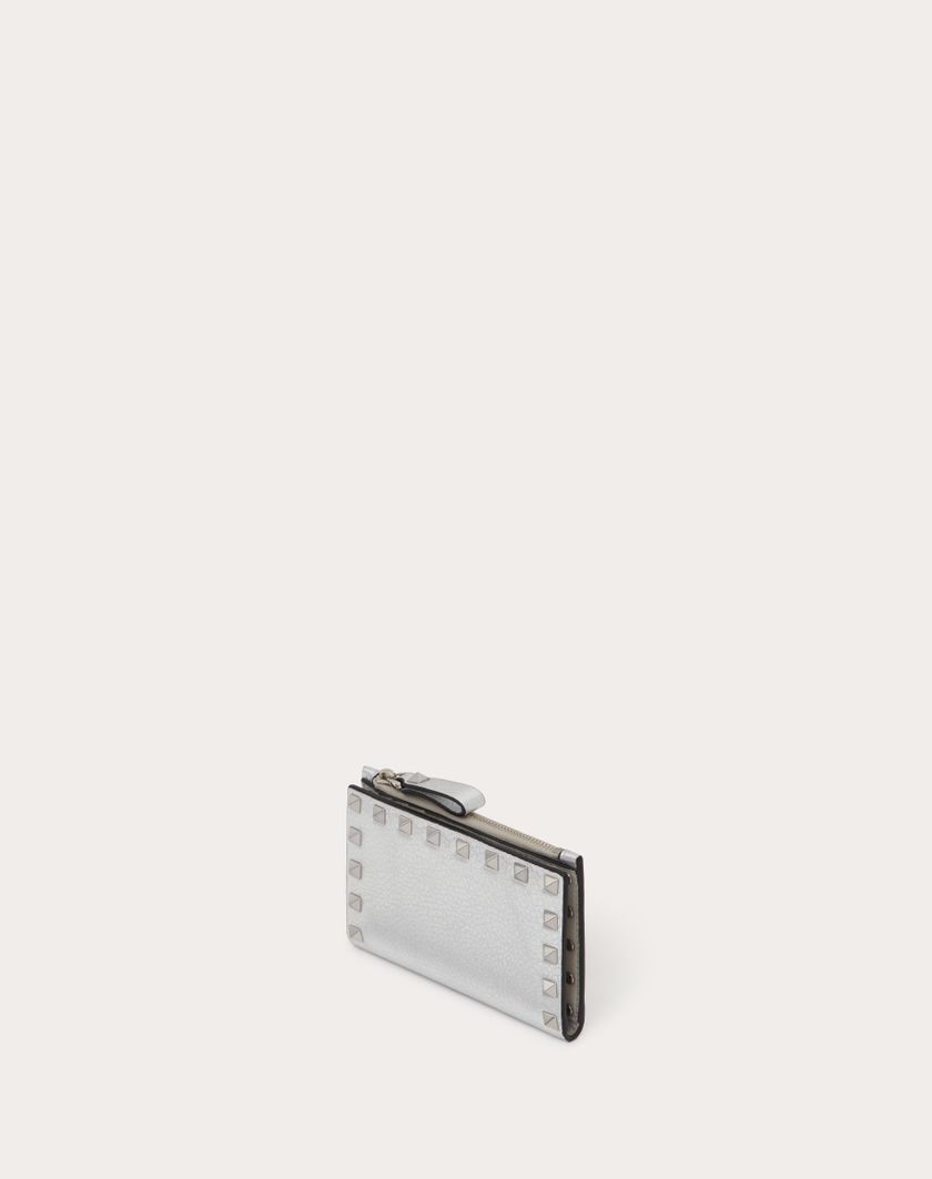 Valentino Handbags Portacarte Con Zip Rockstud In Vitello Granato Metallizzato per Donna in Argento | Valentino IT Offerta migliore