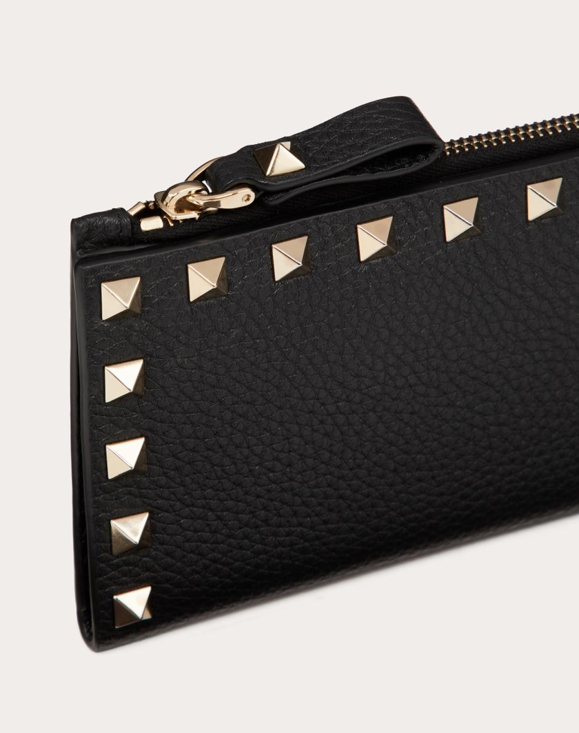 Valentino Handbags Portacarte Con Zip Rockstud In Vitello Granato per Donna in Poudre | Valentino IT Latest fashion