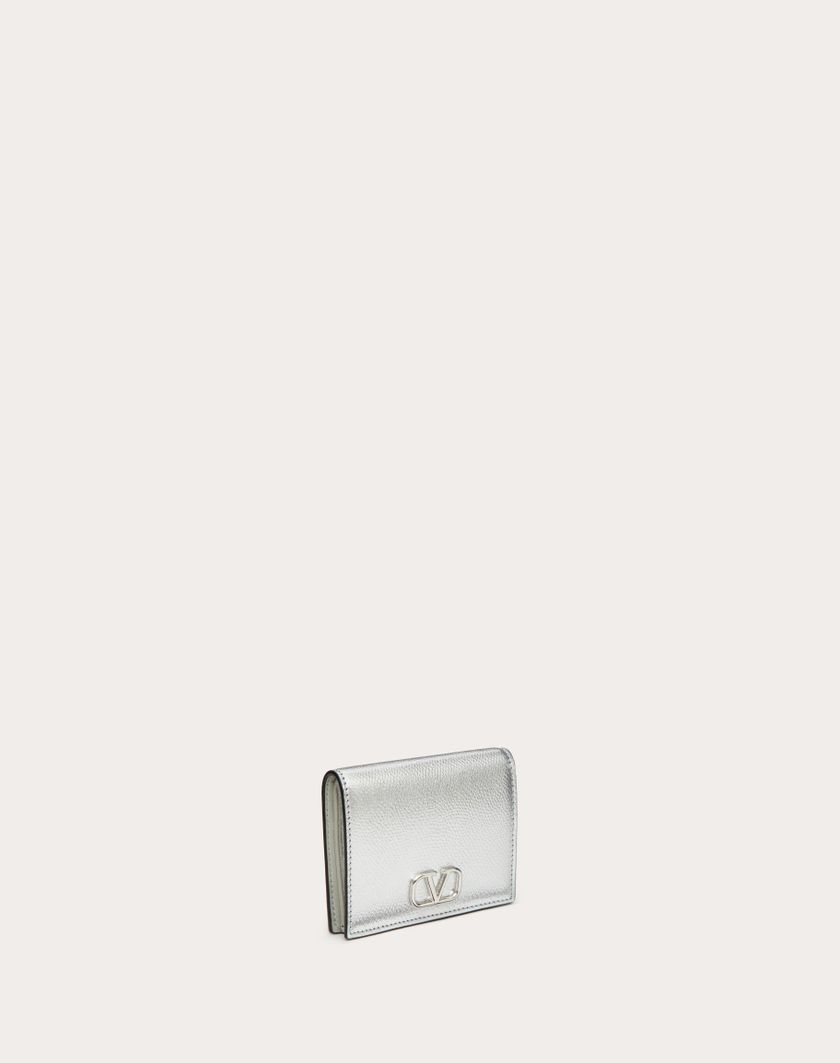 Valentino Handbags Portafoglio Compatto Vlogo Signature In Vitello Granato Metallizzato per Donna in Argento | Valentino IT Offerte speciali