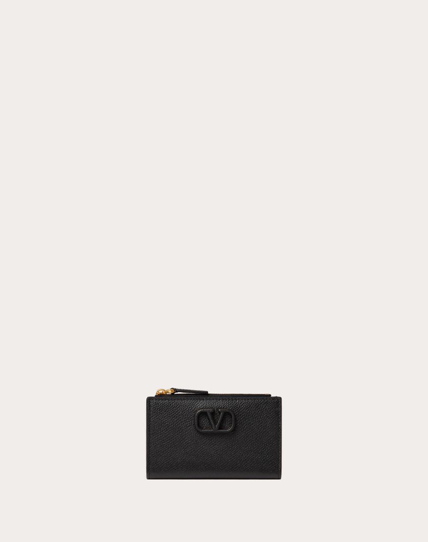 Valentino Handbags Portacarte Vlogo Signature In Vitello Granato Con Zip per Donna in Nero | Valentino IT Super Saving Price