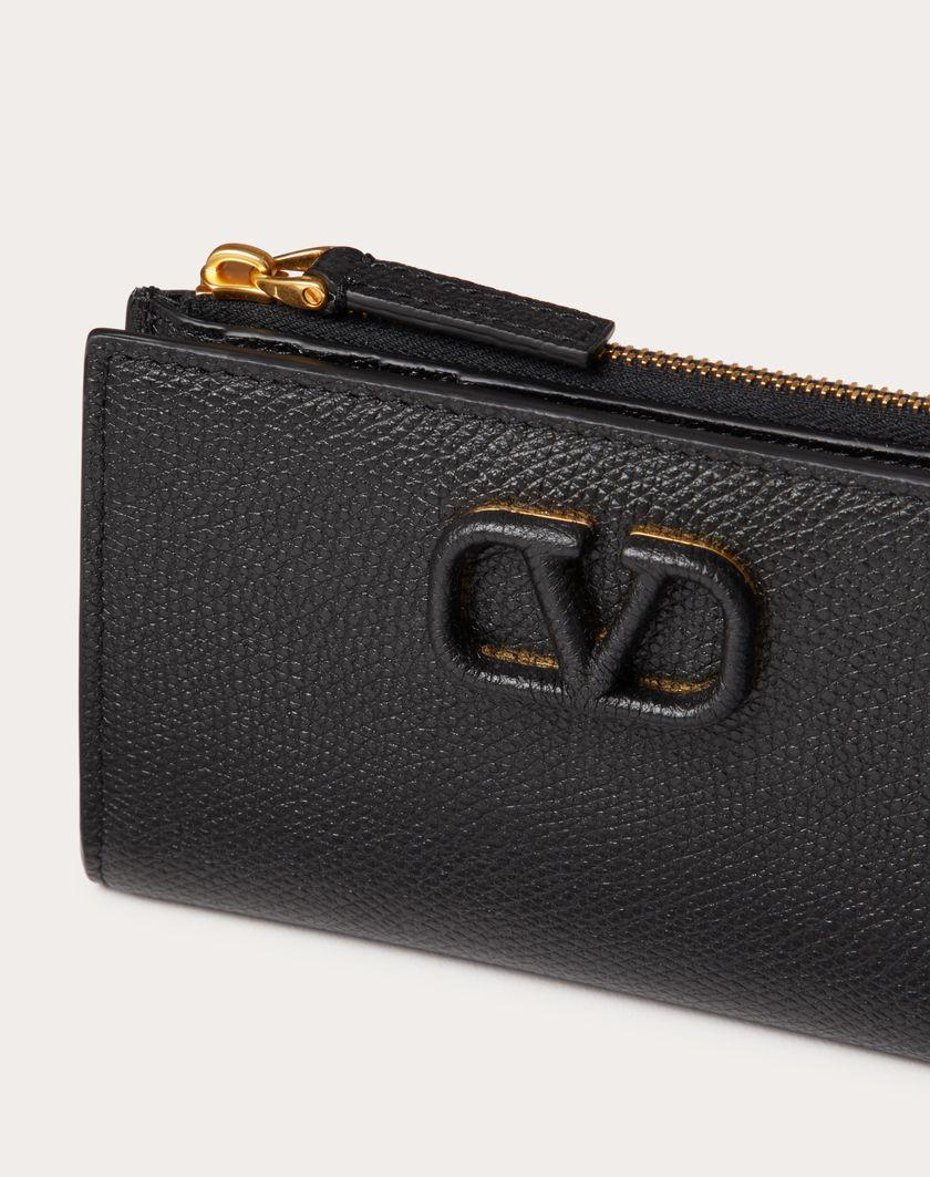 Valentino Handbags Portacarte Vlogo Signature In Vitello Granato Con Zip per Donna in Nero | Valentino IT Super Saving Price