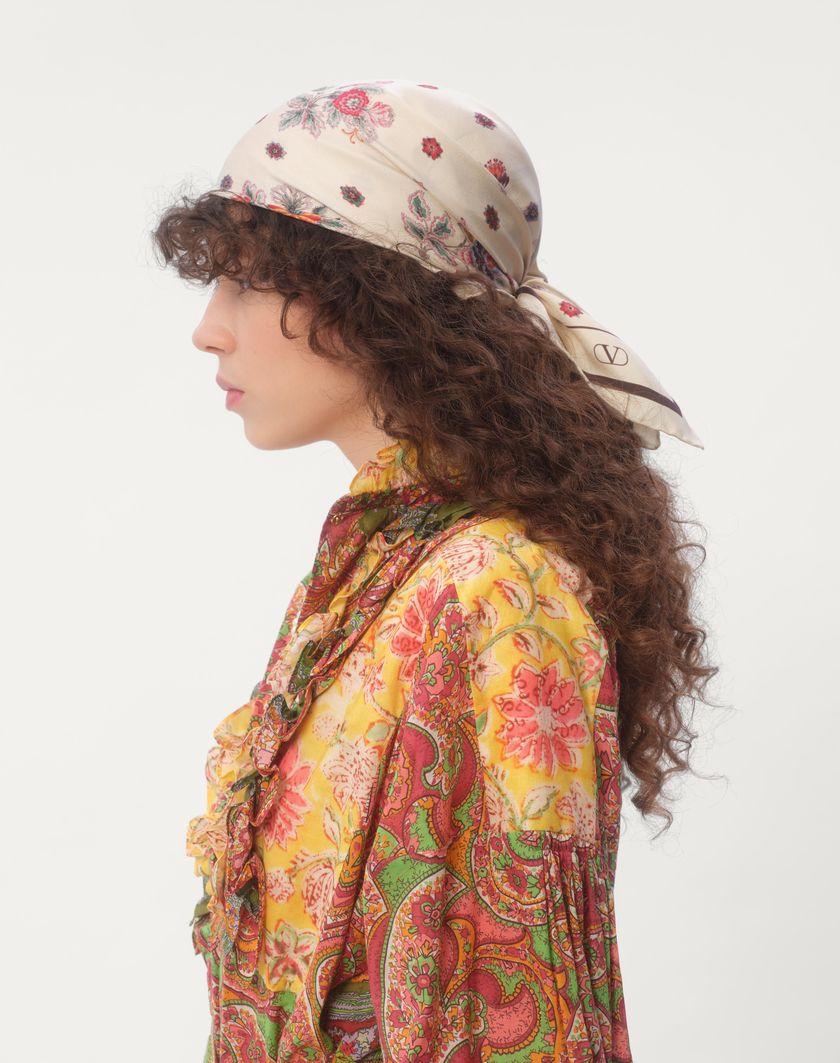 Valentino Handbags Foulard Papier Floral In Seta per Donna in Avorio/marrone | Valentino IT Promozione temporanea