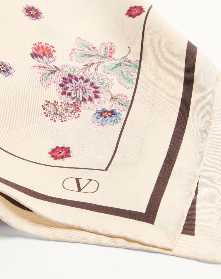 Valentino Handbags Foulard Papier Floral In Seta per Donna in Avorio/marrone | Valentino IT Promozione temporanea